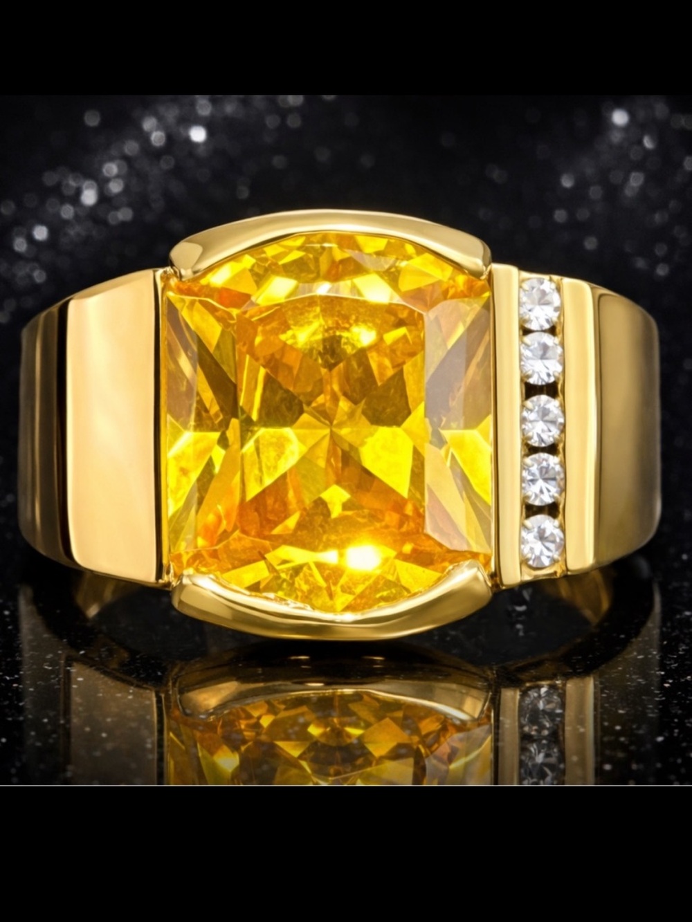 Suzanne Somers Vintage citrine yellow CZ channel set cocktail ring gold HSN